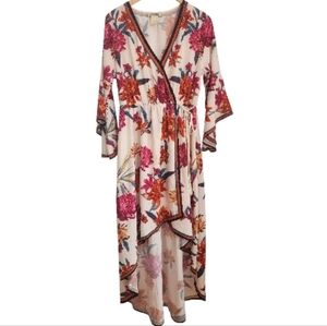 Flying Tomato Floral High-low Faux Wrap Maxi‎ Dress Sz L Bohemian Wedding Guest